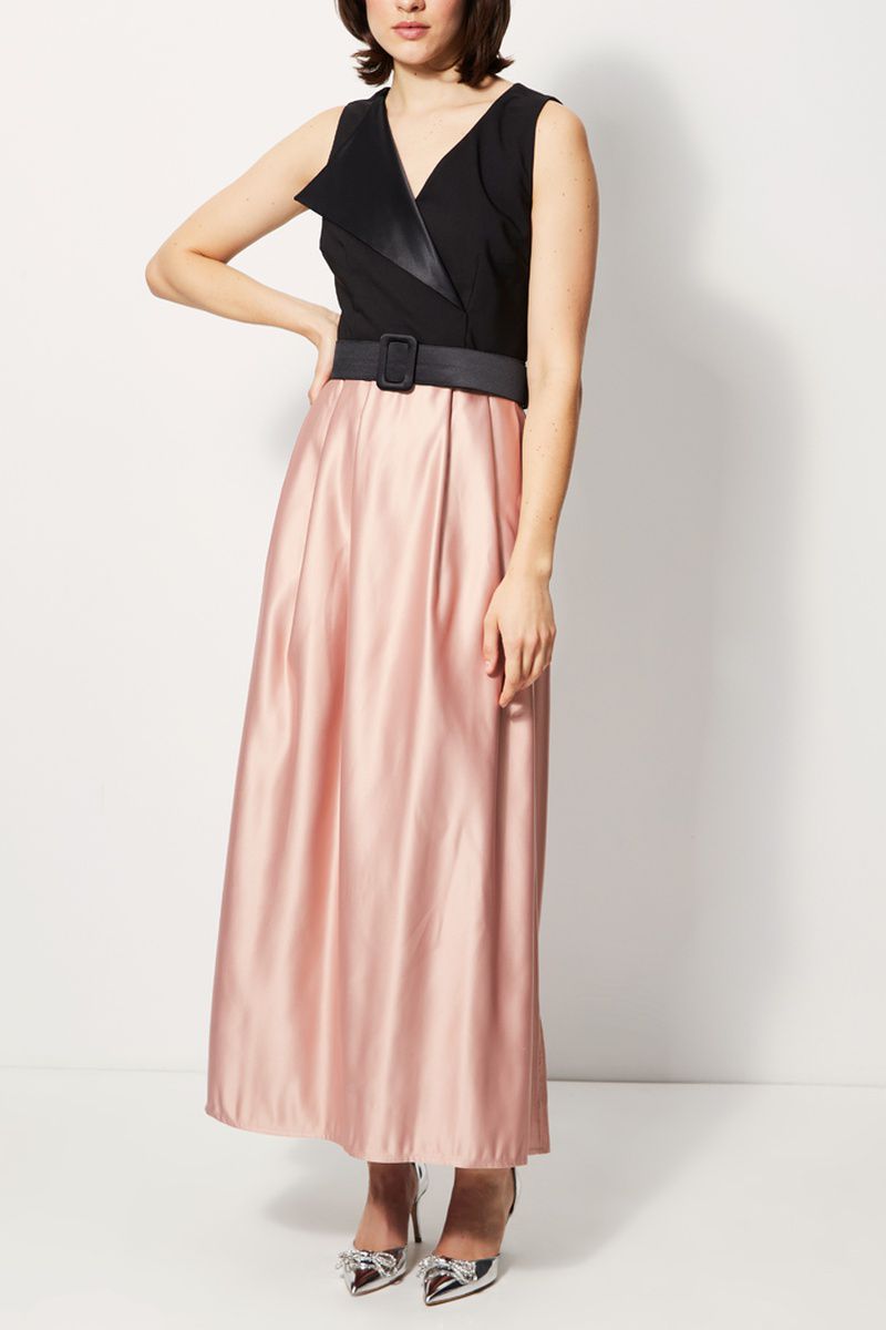 Vestido, Saia longa rosa acetinada