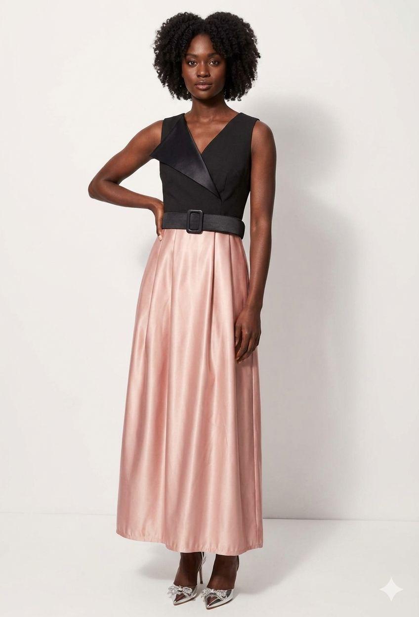 Vestido, Saia longa rosa acetinada